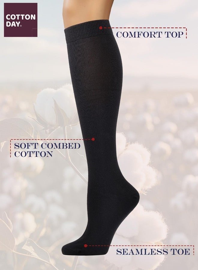 COTTON DAY جوارب نسائية من القطن الناعم الممشط من كوتون داي، تصل إلى الركبة، طويلة الساق، بدون خياطة عند الأصابع، مقاسات الأحذية من 6 إلى 9، لون أسود - Image 2